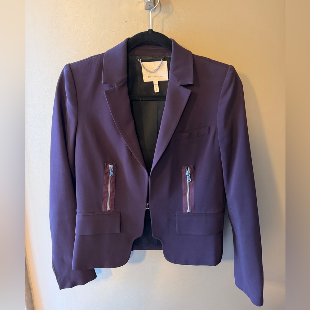 Rebecca Taylor Deep Plum Cropped Blazer Jacket
